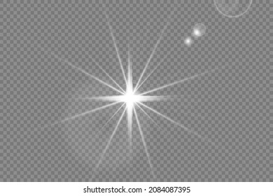 White glowing light burst explosion on transparent background. Vector illustration light effect decoration with ray. Bright star. Translucent shine sun, bright flare. Center vibrant flash.