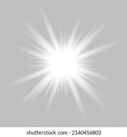 White glowing light burst explosion with transparent. Cool effect decoration with ray sparkles. Transparent shine gradient glitter, bright flare. Glare texture. EPS 10 vector file included