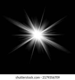 White glowing light burst explosion with transparent. Vector illustration for cool effect decoration with ray sparkles. Bright star. Transparent shine gradient glitter, bright flare. Glare texture.
