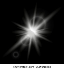 White glowing light burst explosion with transparent. Vector illustration for cool effect decoration with ray sparkles. Bright star. Transparent shine gradient glitter, bright flare. Glare texture.