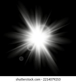 White glowing light burst explosion with transparent. Vector illustration for cool effect decoration with ray sparkles. Bright star. Transparent shine gradient glitter, bright flare. Glare texture.