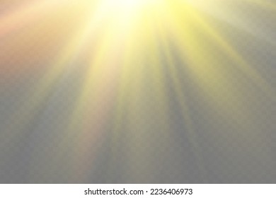 Explosión de luz blanca brillante en fondo transparente. Decoración de efecto luminoso de ilustración vectorial con rayo. Estrella brillante. Sol translúcido y brillante. Flash vibrante central