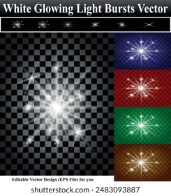 White glowing light burst explosion with transparent. Transparent shine gradient glitter, Vector illustration for . Bright star. Glare texture. bright flare.