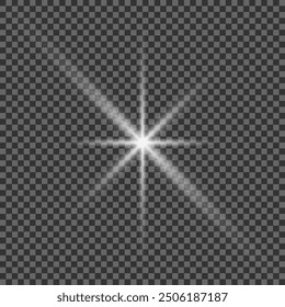 White glowing light burst explosion transparent. Vector illustration for cool effect decoration with ray sparkles. Bright star. Transparent shine gradient glitter, bright flare. Glare texture.