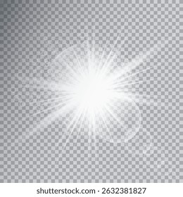 
Explosión de luz brillante blanca transparente. Ilustración vectorial para la decoración de efecto fresco con destellos de rayos. Estrella brillante. Brillo de gradiente de brillo transparente, destello brillante.