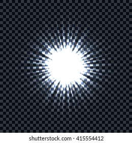 White glowing light burst explosion with transparent. Vector illustration for cool effect decoration with ray sparkles. 
