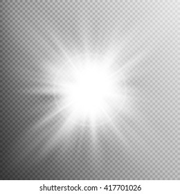 White glowing light burst explosion with transparent. Cool effect decoration with ray sparkles. Transparent shine gradient glitter, bright flare. Glare texture. EPS 10 vector file included