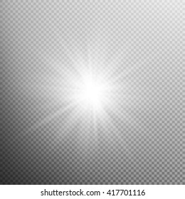 White glowing light burst explosion with transparent. Cool effect decoration with ray sparkles. Transparent shine gradient glitter, bright flare. Glare texture. EPS 10 vector file included