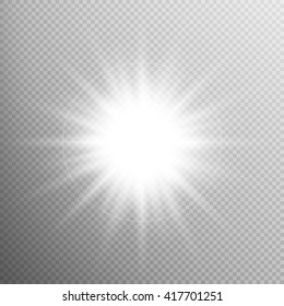 White glowing light burst explosion with transparent. Cool effect decoration with ray sparkles. Transparent shine gradient glitter, bright flare. Glare texture. EPS 10 vector file included