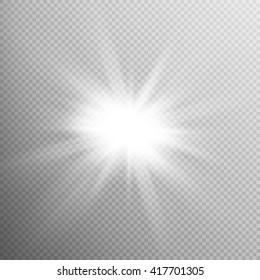 White glowing light burst explosion with transparent. Cool effect decoration with ray sparkles. Transparent shine gradient glitter, bright flare. Glare texture. EPS 10 vector file included