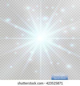 White glowing light burst explosion with transparent. Vector illustration for cool effect decoration with ray sparkles. Bright star. Transparent shine gradient glitter, bright flare. Glare texture.