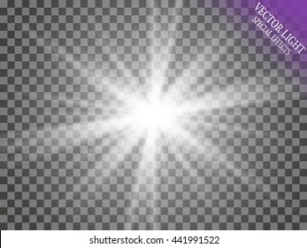 White glowing light burst explosion with transparent.