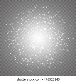 White glowing light burst explosion with transparent. Vector illustration for cool effect decoration with ray sparkles. Bright star. Transparent shine gradient glitter, bright flare. Glare texture.
