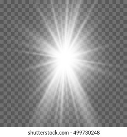 White glowing light burst explosion with transparent. Vector illustration for cool effect decoration with ray sparkles.