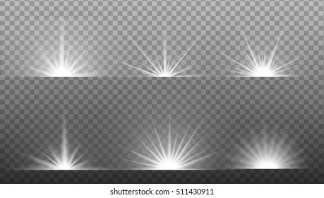 White glowing light burst explosion with transparent. Vector illustration for cool effect decoration with ray sparkles. Bright star. Transparent shine gradient glitter, bright flare. Glare texture.