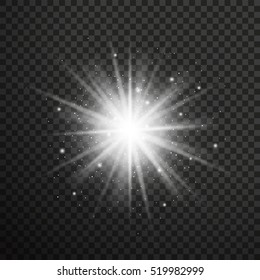 White glowing light burst explosion with transparent.Vector illustration for effect decoration with ray sparkles.