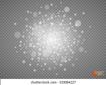 White glowing light burst explosion with transparent. Vector illustration for cool effect decoration with ray sparkles. Bright star. Transparent shine gradient glitter, bright flare. Glare texture.