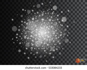 White glowing light burst explosion with transparent. Vector illustration for cool effect decoration with ray sparkles. Bright star. Transparent shine gradient glitter, bright flare. Glare texture.