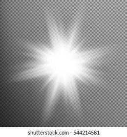 White glowing light burst explosion with transparent. Cool effect decoration with ray sparkles. Transparent shine gradient glitter, bright flare. Glare texture. EPS 10 vector file included