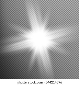White glowing light burst explosion with transparent. Cool effect decoration with ray sparkles. Transparent shine gradient glitter, bright flare. Glare texture. EPS 10 vector file included