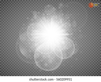 White glowing light burst explosion with transparent. Vector illustration for cool effect decoration with ray sparkles. Bright star. Transparent shine gradient glitter, bright flare. Glare texture.