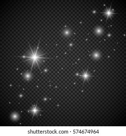 White glowing light burst explosion with transparent. Vector illustration for cool effect decoration with ray sparkles. Bright star. Transparent shine gradient glitter, bright flare. Glare texture.