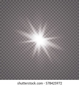 White glowing light burst explosion with transparent. Vector illustration for cool effect decoration with ray sparkles. Bright star. Transparent shine gradient glitter, bright flare. 