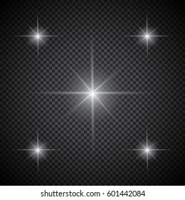 White glowing light burst explosion with transparent. Vector illustration for cool effect decoration with ray sparkles. Bright star. Transparent shine gradient glitter, bright flare. Glare texture.