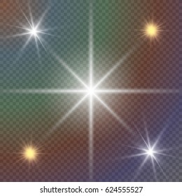White glowing light burst explosion with transparent. Vector illustration for cool effect decoration with ray sparkles. Bright star. Transparent shine gradient glitter, bright flare. Glare texture.
