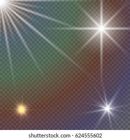 White glowing light burst explosion with transparent. Vector illustration for cool effect decoration with ray sparkles. Bright star. Transparent shine gradient glitter, bright flare. Glare texture.