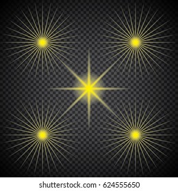 White glowing light burst explosion with transparent. Vector illustration for cool effect decoration with ray sparkles. Bright star. Transparent shine gradient glitter, bright flare. Glare texture.