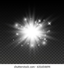 White glowing light burst explosion transparent. Vector illustration