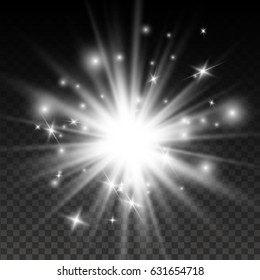 White glowing light burst explosion transparent. Vector illustration