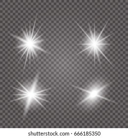 White glowing light burst explosion with transparent. Vector illustration for cool effect decoration with ray sparkles. Bright star. Transparent shine gradient glitter, bright flare. Glare texture.