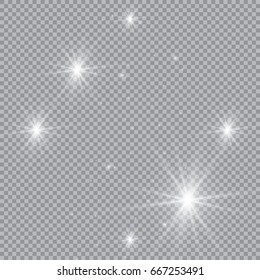 White glowing light burst explosion with transparent. Vector illustration for cool effect decoration with ray sparkles. Bright star. Transparent shine gradient glitter, bright flare. Glare texture.