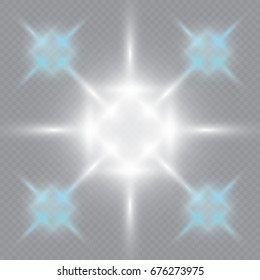 White glowing light burst explosion with transparent. Vector illustration for cool effect decoration with ray sparkles. Bright star. Transparent shine gradient glitter, bright flare. Glare texture.