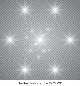 White glowing light burst explosion with transparent. Vector illustration for cool effect decoration with ray sparkles. Bright star. Transparent shine gradient glitter, bright flare. Glare texture.