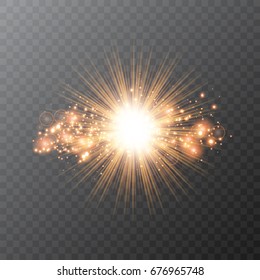 White glowing light burst explosion with transparent. Vector illustration for  decoration with ray sparkles. Bright star. Transparent shine gradient glitter, bright flare. Glare texture.
