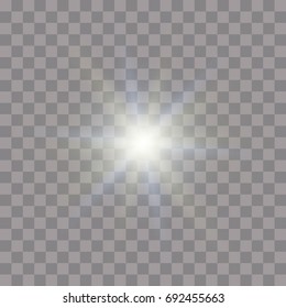 White glowing light burst explosion with transparent. Vector illustration for cool effect decoration with ray sparkles. Bright star. Transparent shine gradient glitter, bright flare. Glare texture.