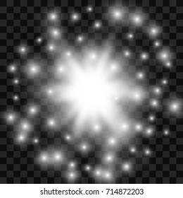 White glowing light burst explosion with transparent background. Vector illustration