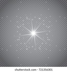 White glowing light burst explosion with transparent. Vector illustration for cool effect decoration with ray sparkles. Bright star. Transparent shine gradient glitter, bright flare. Glare texture.