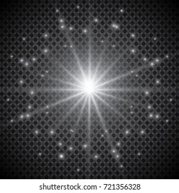 White glowing light burst explosion with transparent. Vector illustration for cool effect decoration with ray sparkles. Bright star. Transparent shine gradient glitter, bright flare. Glare texture.