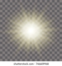 White glowing light burst explosion with transparent. Vector illustration for cool effect decoration with ray sparkles. Bright star. Transparent shine gradient glitter, bright flare. Glare texture.