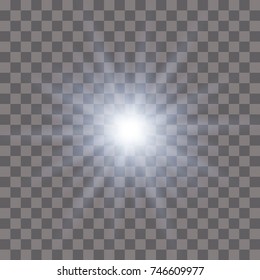 White glowing light burst explosion with transparent. Vector illustration for cool effect decoration with ray sparkles. Bright star. Transparent shine gradient glitter, bright flare. Glare texture.