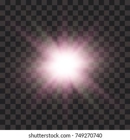 White glowing light burst explosion with transparent. Vector illustration for cool effect decoration with ray sparkles. Bright star. Transparent shine gradient glitter, bright flare. Glare texture.