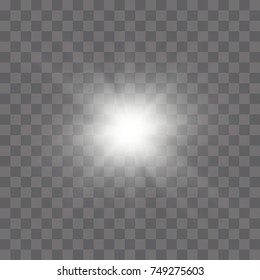 White glowing light burst explosion with transparent. Vector illustration for cool effect decoration with ray sparkles. Bright star. Transparent shine gradient glitter, bright flare. Glare texture.