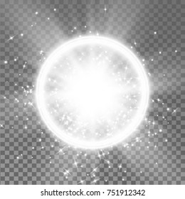 White glowing light burst explosion. starburst with sparkles on transparent background. Vector illustration.