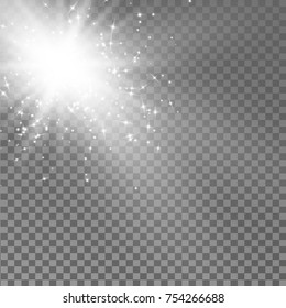 White glowing light burst explosion. starburst with sparkles on transparent background. Vector illustration.