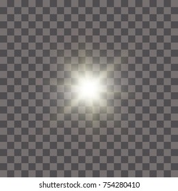 White glowing light burst explosion with transparent. Vector illustration for cool effect decoration with ray sparkles. Bright star. Transparent shine gradient glitter, bright flare. Glare texture.