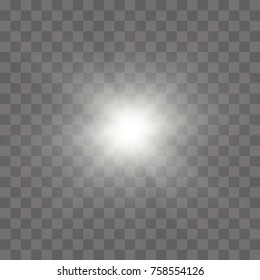 White glowing light burst explosion with transparent. Vector illustration for cool effect decoration with ray sparkles. Bright star. Transparent shine gradient glitter, bright flare. Glare texture.